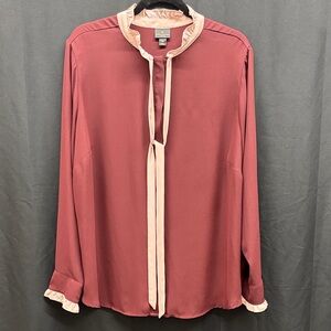 Worthington Burgundy Blouse with Pink Trim